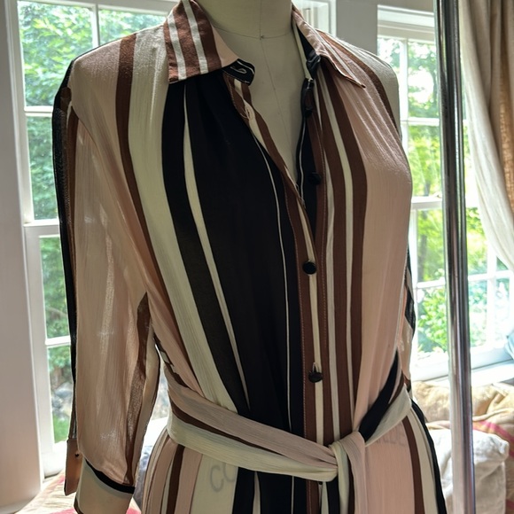 Zara Multicolored Pink Blush Striped Shirt Dress Tunic w/Belt Size XS - Picture 3 of 8